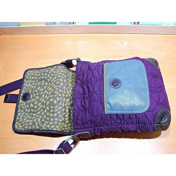 Womens Fossil Quilted Fabric Embroidered Floral Leather Crossbody Bag Purple - Picture 9 of 12